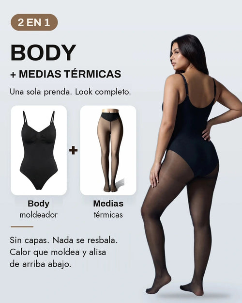 Body moldeador con medias térmicas 2 en 1